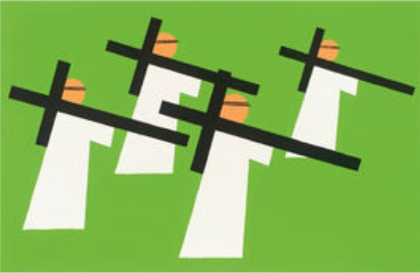 Nicholas Monro (British, 1936-2022): Nicholas Monro (British, 1936-2022). Figure with Crosses, "1970" Print. 20.25 x 31.25 inches. Please be aware that all lots in our auctions are sold "AS IS," in accordance with the Terms & Conditions