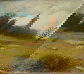 William Morris Hunt (American, 1824-1879): William Morris Hunt (American, 1824-1879). The Village Church, "1863" Print. 15.75 x 13.75 inches. Please be aware that all lots in our auctions are sold "AS IS," in accordance with the Terms & Condit