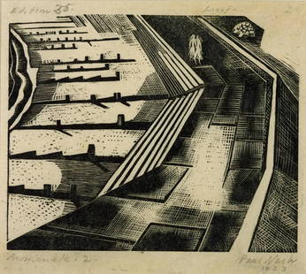 Paul Nash (British, 1889-1946): Paul Nash (British, 1889-1946). Promenade II, "1920" Print. 11.15 x 12.25 inches. Bonded to fabric. Please be aware that all lots in our auctions are sold "AS IS," in accordance with the Terms & Condi