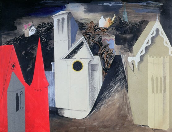 John Piper (British, 1903-1992): John Piper (British, 1903-1992). Cheltenham Fantasia, "1939" Print. 19.25 x 25.00 inches. Please be aware that all lots in our auctions are sold "AS IS," in accordance with the Terms & Conditions of t