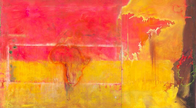 Frank Bowling (British, b. 1934): Frank Bowling (British, b. 1934). Dog Daze, "1971" Print. 17.25 x 31.25 inches. Please be aware that all lots in our auctions are sold "AS IS," in accordance with the Terms & Conditions of the Auction