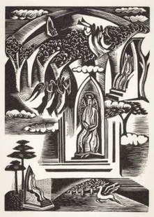 Paul Nash (English, 1889-1946): Paul Nash (English, 1889-1946). Heaven Print. Bonded to fabric. 9.25 x 12.30 inches. Please be aware that all lots in our auctions are sold "AS IS," in accordance with the Terms & Conditions of the Au