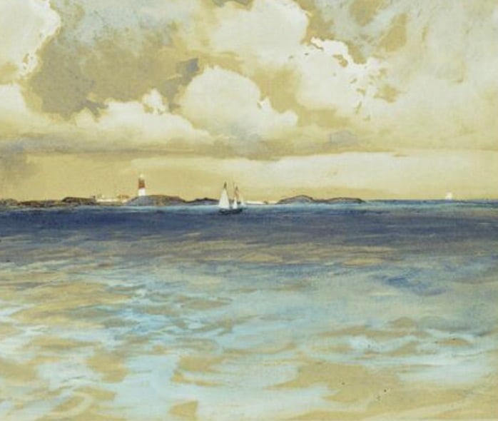 Thomas Moran (American, 1837-1926): Thomas Moran (American, 1837-1926) Bahama Island Light, "1883" Print. 37.00 x 26.00 Inches. Please be aware that all lots in our auctions are sold "AS IS," in accordance with the Terms & Conditions of