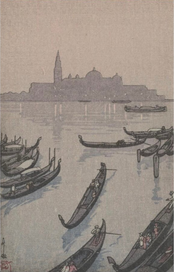 Hiroshi Yoshida (Japanese, 1876-1950): Hiroshi Yoshida (Japanese, 1876-1950). Vuenisu No Yu, "1928" Print. 8.00 x 12.75 inches. Not a woodblock print. Bonded to fabric. Please be aware that all lots in our auctions are sold "AS IS," in acc
