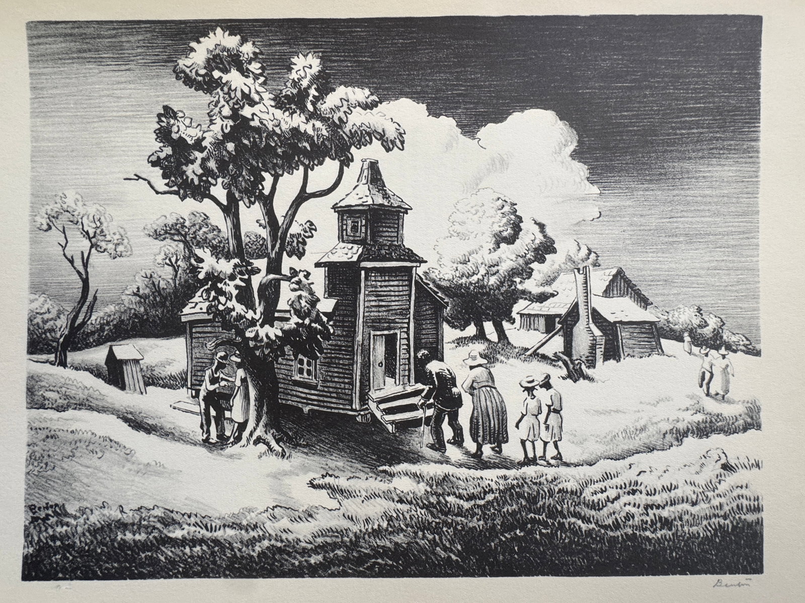 Thomas Hart Benton (American, 1889-1975) Print: Thomas Hart Benton (American, 1889-1975). Sunday Morning Print. 12.60 x 9.50 inches. Signed in the plate. Printed in 1939. Please be aware that all lots in our auctions are sold "AS IS," in accordance