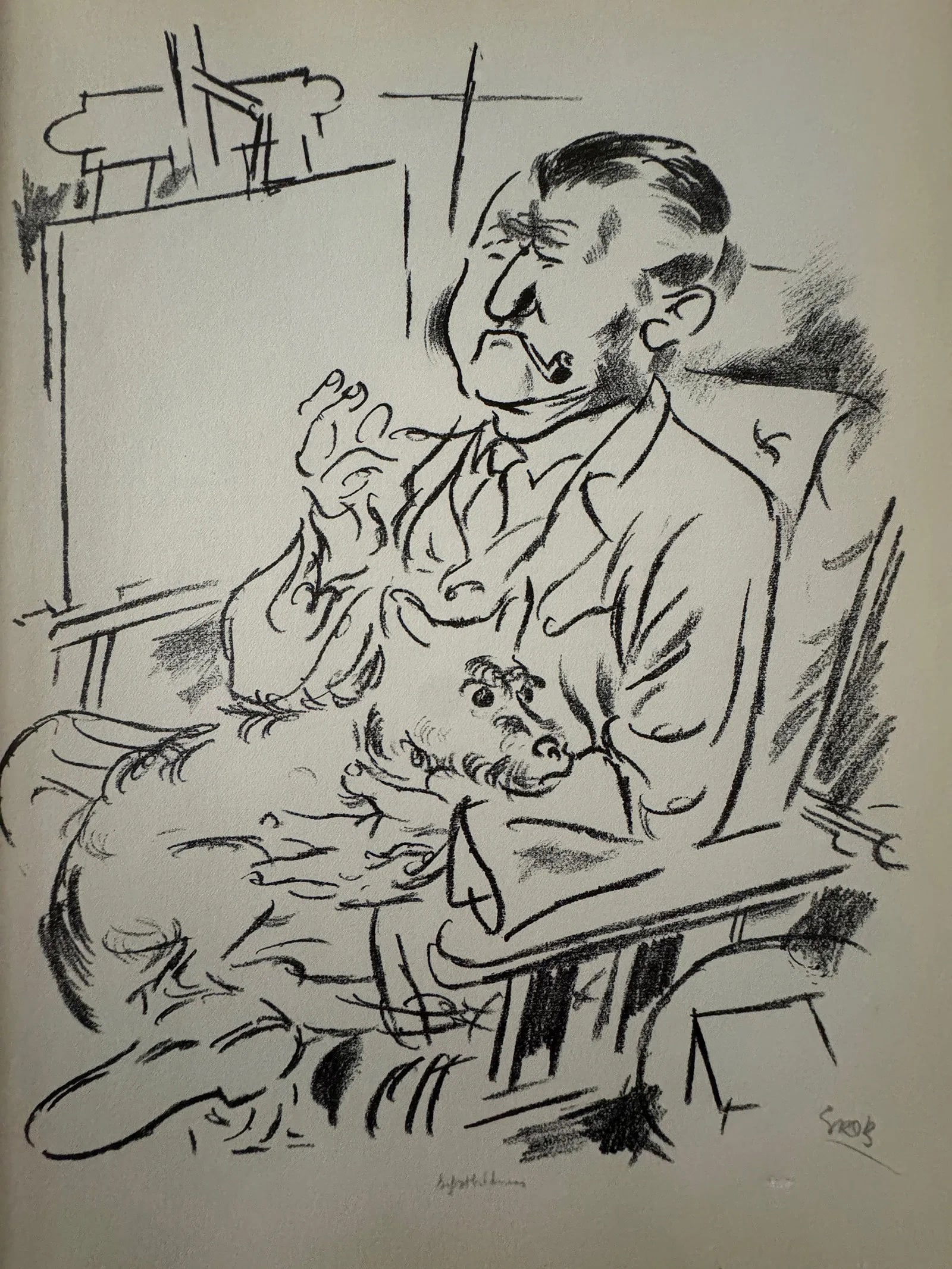 George Grosz (German, 1893-1959) Print: George Grosz (German, 1893-1959) Print. Self-Portrait. 12.60 x 9.50 inches. Signed in the plate. Printed in 1939. Please be aware that all lots in our auctions are sold "AS IS," in accordance with the