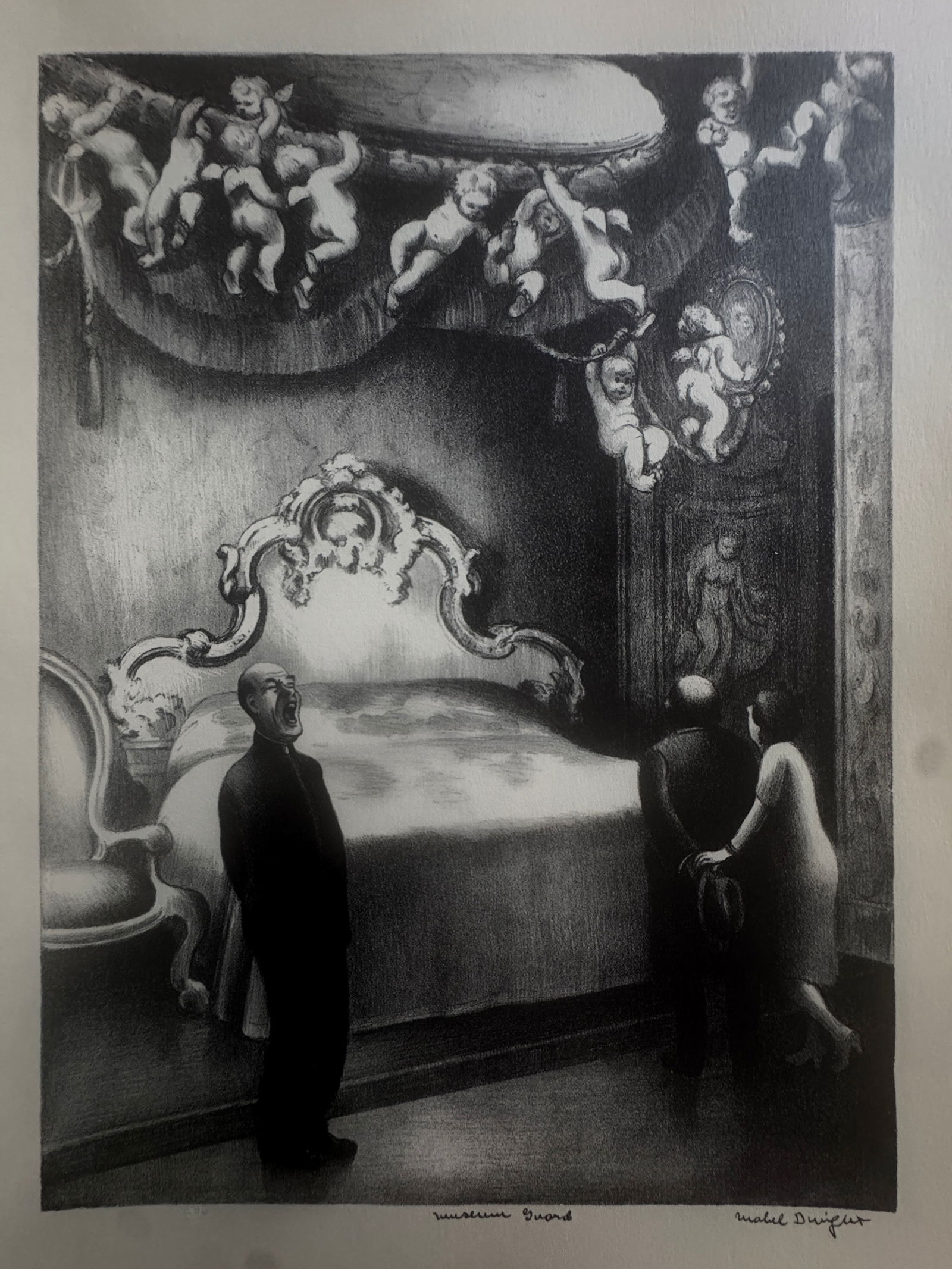 Mabel Dwight (American, 1875-1955) Print: Mabel Dwight (American, 1875-1955) Print. Museum Guard. 12.50 x 9.50 inches. Signed in the plate. Printed in 1939. Please be aware that all lots in our auctions are sold "AS IS," in accordance with th