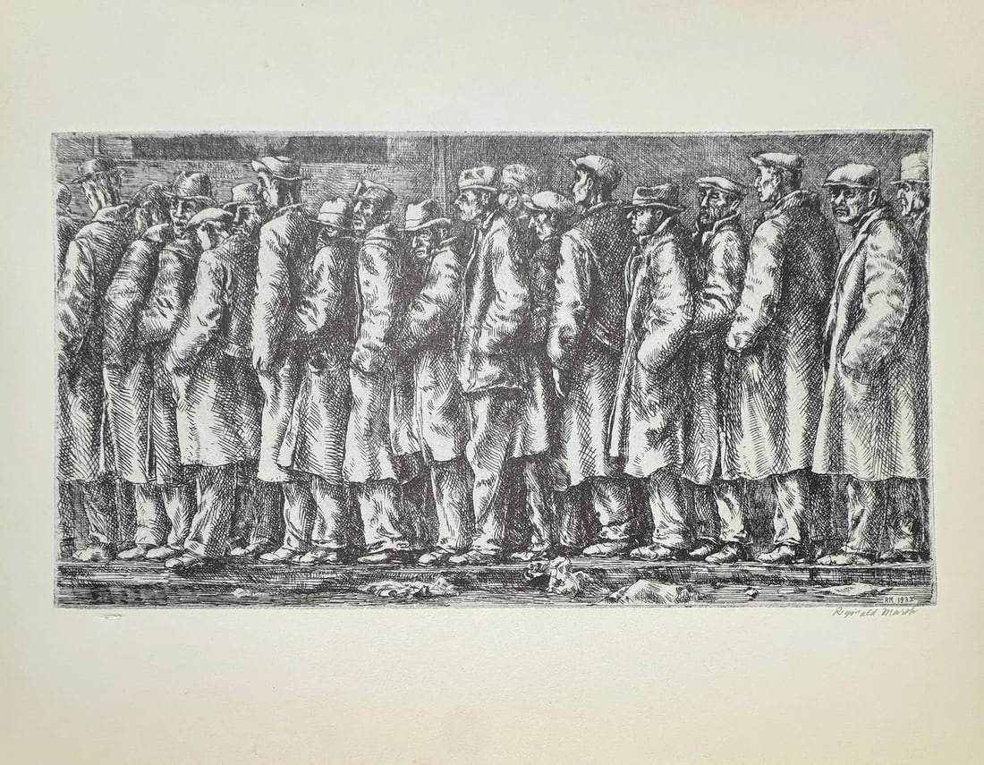 Reginald Marsh (American, 1898-1954) Print: Reginald Marsh (American, 1898-1954). Bread Line, "1932" Print.12.60 x 9.50 inches. Signed in the plate. Printed in 1939. Please be aware that all lots in our auctions are sold "AS IS," in accordance