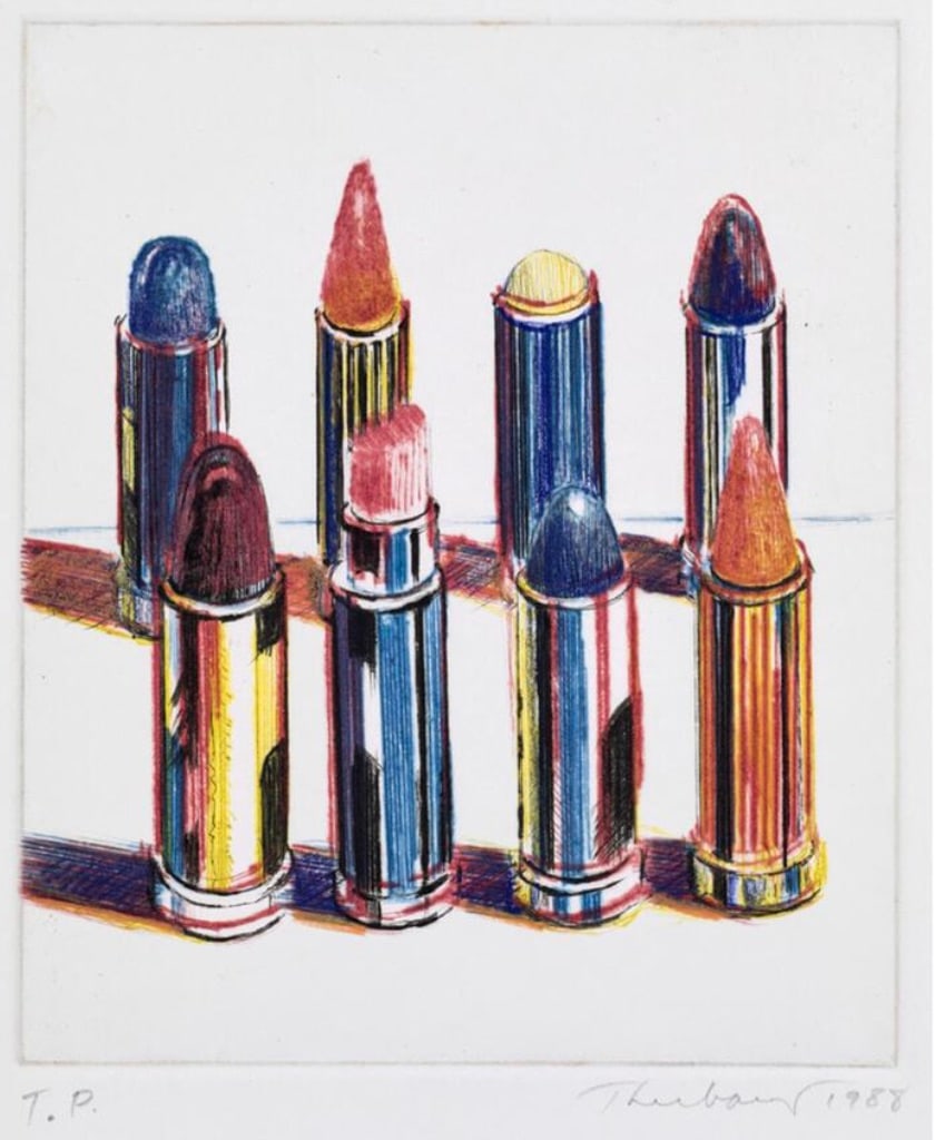 Wayne Thiebaud (American, 1920-2021) Print: Wayne Thiebaud (American, 1920-2021) Lipsticks, “1988”. 19.00 x 24.00 inches. Please be aware that all lots in our auctions are sold "AS IS," in accordance with the Terms & Conditions of the A