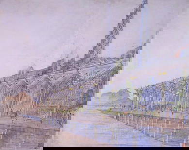 Frank Lloyd Wright (American, 1867-1959) Blueprint Print: Frank Lloyd Wright (American, 1867-1959) Blueprint Print. Arizona State Capital, "Oasis", Phoenix, Arizona, "1957". Bonded to fabric. 47.50 x 37.85 inches. Please be aware that all lots in our auction