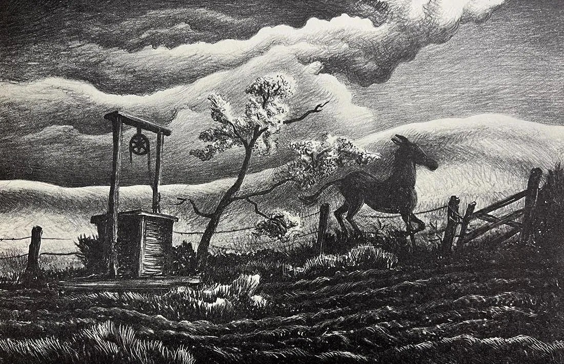 Thomas Hart Benton (American, 1889-1975) Print: Thomas Hart Benton (American, 1889-1975) Print. Frisky Day, "1939". Printed in 1979. 11.00 x 7.00 inches. Please be aware that all lots in our auctions are sold "AS IS," in accordance with the Terms &