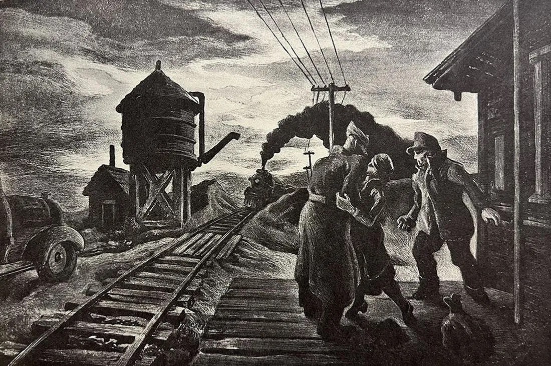 Thomas Hart Benton (American, 1889-1975) Print: Thomas Hart Benton (American, 1889-1975) Print. Morning Train, "1943". Printed in 1979. 10.00 x 7.00 inches. Please be aware that all lots in our auctions are sold "AS IS," in accordance with the Term