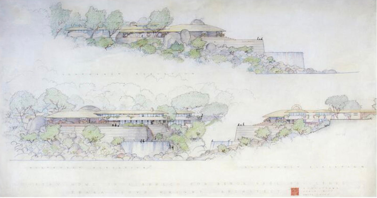 Frank Lloyd Wright (American, 1867-1959) Blueprint Print: Frank Lloyd Wright (American, 1867-1959) Blueprint Print. Raul Bailleres House, Acapulco, Mexico, "1952". Bonded to fabric. 57.50 x 30.15 inches. Please be aware that all lots in our auctions are sold