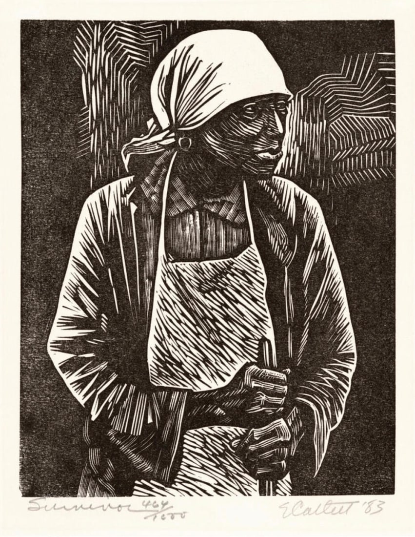 Elizabeth Catlett (American, 1915-2012) Print: Elizabeth Catlett (American, 1915-2012) Print. Survivor, "1983". Not hand marked. 16.75 x 21.00 inches. Please be aware that all lots in our auctions are sold "AS IS," in accordance with the Terms & C