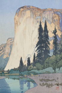 Hiroshi Yoshida (Japanese, 1876-1950) Print: Hiroshi Yoshida (Japanese, 1876-1950) Print. El Capitan, "1925". 55.00 x 37.00 inches. Bonded to fabric. Please be aware that all lots in our auctions are sold "AS IS," in accordance with the Terms &