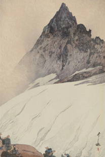 Hiroshi Yoshida (Japanese, 1876-1950) Print: Hiroshi Yoshida (Japanese, 1876-1950) Print. Yariga Mountain, from the Japanese Alps, "1926". 55.50 x 36.75 inches. Bonded to fabric. Please be aware that all lots in our auctions are sold "AS IS," in