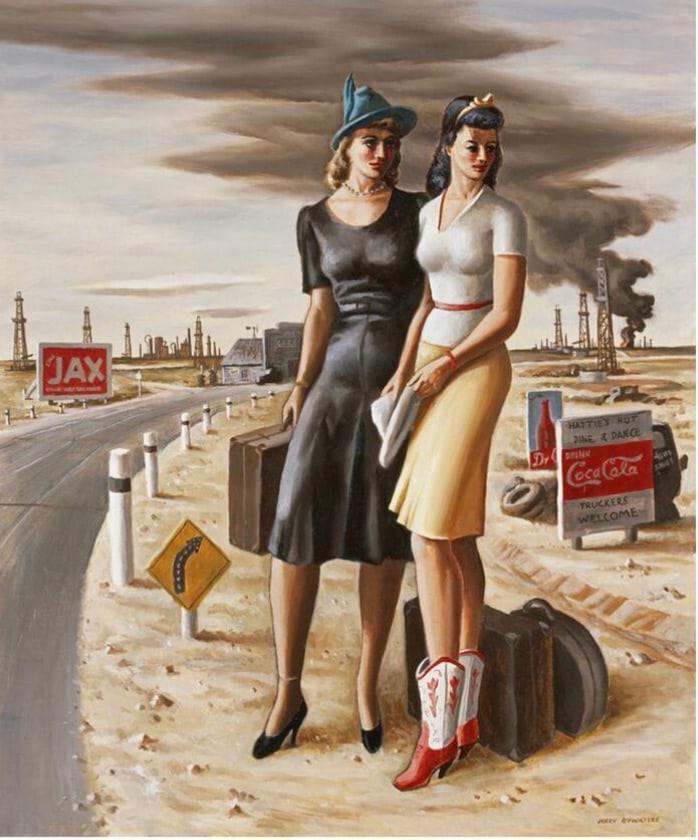 Jerry Bywaters (American, 1906-1989) Print: Jerry Bywaters (American, 1906-1989) Oil Field Girls, "1940" Print. 19.00 x 23.00 Inches. Please be aware that all lots in our auctions are sold "AS IS," in accordance with the Terms & Conditions of t