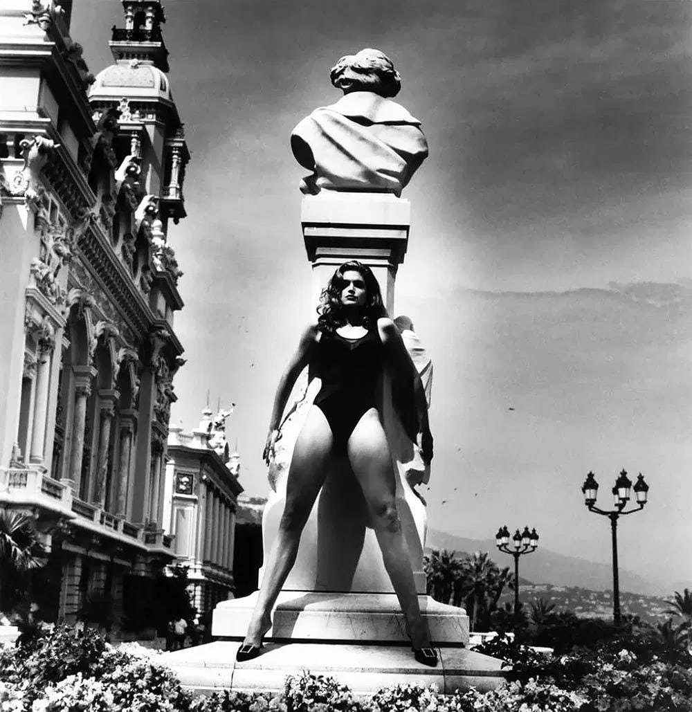 Helmut Newton (German-Australian, 1920-2004) Print: Helmut Newton (German-Australian, 1920-2004) Cindy Crawford and Berlioz,, Monte Carlo, "1991" Print. Printed in 1992, Japan. 9.50 x 9.00 inches. Please be aware that all lots in our auctions are sold 
