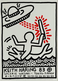 Keith Haring (American, 1958-1990) Print: Keith Haring (American, 1958-1990) Print. Galerie Watari, "1983". 17.00 x 21.50 inches. Backed. Please be aware that all lots in our auctions are sold "AS IS," in accordance with the Terms & Condition