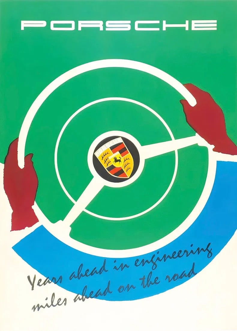 Porsche Poster: Porsche Poster. Bonded to fabric. Large size. Please be aware that all lots in our auctions are sold "AS IS," in accordance with the Terms & Conditions of the Auction. All "dates" inside quotations ("