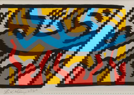 Keith Haring (American, 1958-1990) Print: Keith Haring (American, 1958-1990) Print. "1987". 17.00 x 21.00 inches. Backed. Please be aware that all lots in our auctions are sold "AS IS," in accordance with the Terms & Conditions of the Auction