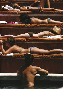 Slim Aarons (American, 1916-2006) Print: Slim Aarons (American, 1916-2006) Print. Sunbathing in Capri, Hotel Punta Tragara, Italy, "1974". 40.00 x 60.00 inches. Please be aware that all lots in our auctions are sold "AS IS," in accordance wi