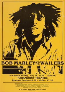 Bob Marley (Jamaican, 1945-1981) Poster: Bob Marley (Jamaican, 1945-1981) Poster. 17.85 x 23.85 inches. Bonded to fabric. Please be aware that all lots in our auctions are sold "AS IS," in accordance with the Terms & Conditions of the Auctio