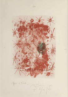 Joan Miro (Spanish, 1893-1983) Print: Joan Miro (Spanish, 1893-1983) Print. 16.75 x 21.50 inches. Bonded to fabric. Please be aware that all lots in our auctions are sold "AS IS," in accordance with the Terms & Conditions of the Auction.