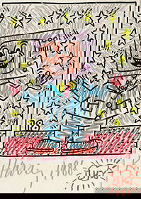 Keith Haring (American, 1958-1990) Print: Keith Haring (American, 1958-1990) Print. "1986". 23.50 x 34.00 inches. Backed. Please be aware that all lots in our auctions are sold "AS IS," in accordance with the Terms & Conditions of the Auction