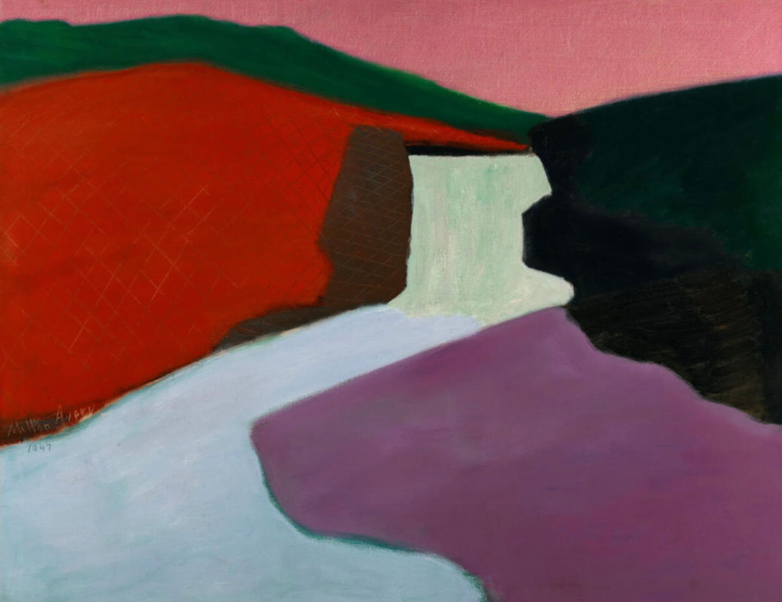 Milton Avery (American, 1885-1965) Print: Milton Avery (American, 1885-1965) Print. Red Rock Falls, "1947". 38.50 x 30.00 inches. Please be aware that all lots in our auctions are sold "AS IS," in accordance with the Terms & Conditions of the