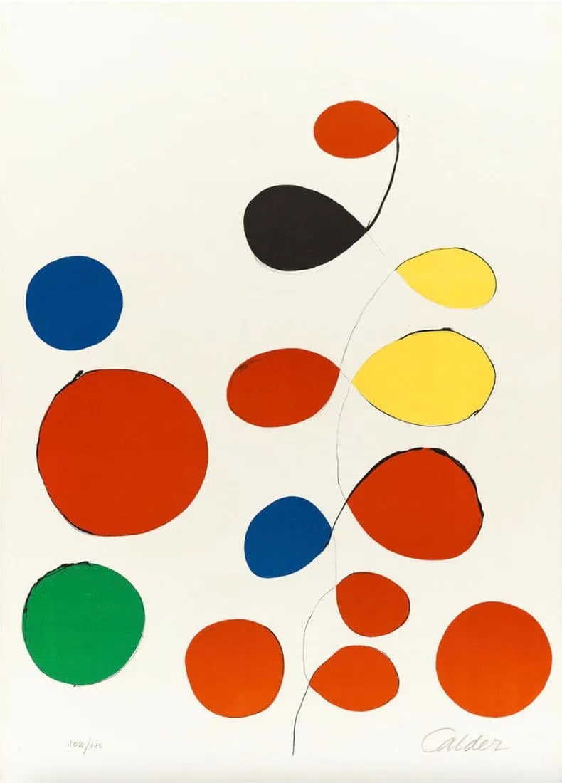 Alexander Calder (American, 1898-1976) Print: Alexander Calder (American, 1898-1976). Untitled, "1971" Print. Plate signed and numbered on bottom left and right. Bonded to fabric. 28.00 x 39.00 inches. Please be aware that all lots in our auction