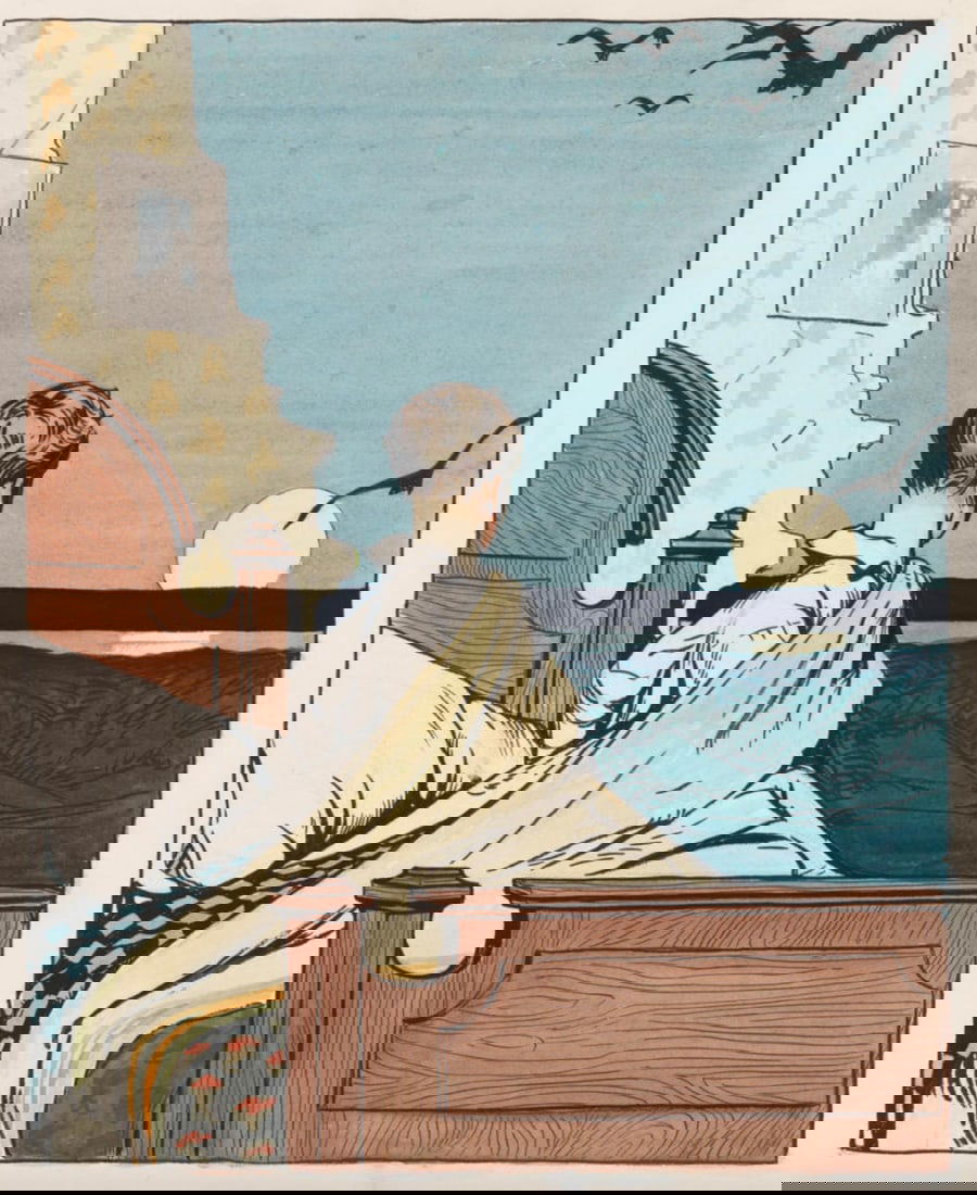 Edward Hopper (American, 1882-1967) Print: Edward Hopper (American, 1882-1967) Print. Boy and Moon, "1906". Bonded to fabric. 24.00 x 29.00 inches. Please be aware that all lots in our auctions are sold "AS IS," in accordance with the Terms &