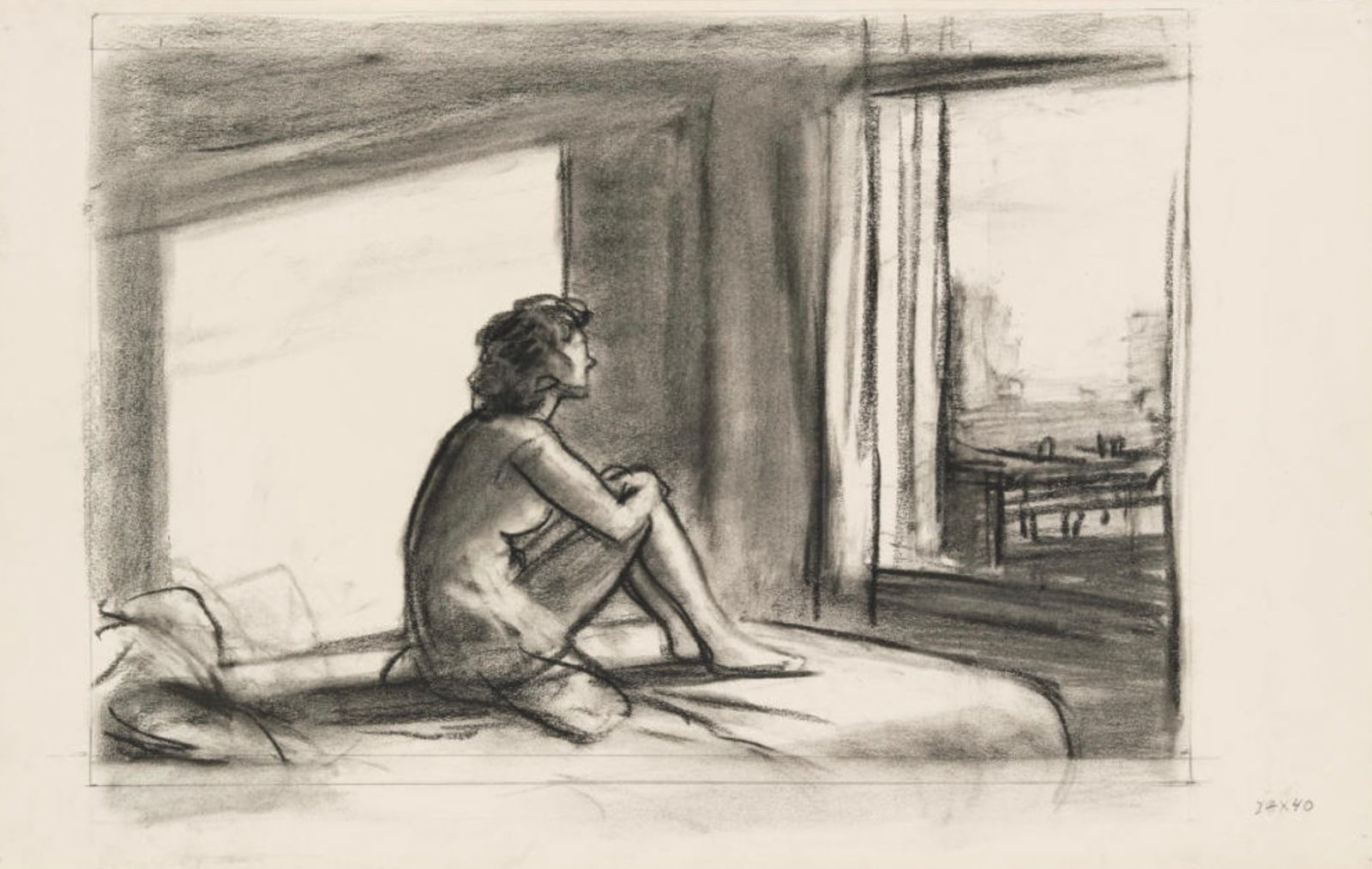 Edward Hopper (American, 1882-1967) Print: Edward Hopper (American, 1882-1967) Print. Morning Sun, Study, "1952". Bonded to fabric. Not hand marked. 29.50 x 19.00 inches. Please be aware that all lots in our auctions are sold "AS IS," in accor