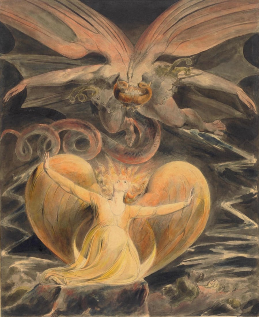 William Blake (British, 1757-1827) Print: William Blake (British, 1757-1827) Print. The Great Red Dragon and the Woman Clothed with the Sun, "1805" Print. 12.75 x 15.75 inches. Please be aware that all lots in our auctions are sold "AS IS," i