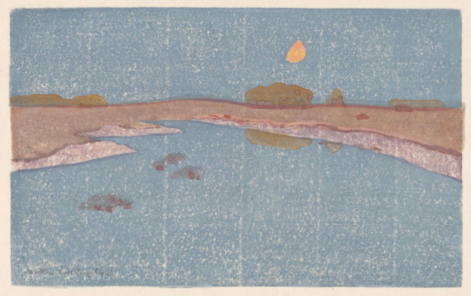 Arthur Wesley Dow (American, 1857-1922) Print: Arthur Wesley Dow (American, 1857-1922) Print. Marsh Creek, "1914". Bonded to fabric. 20.00 x 13.00 inches. Please be aware that all lots in our auctions are sold "AS IS," in accordance with the Terms