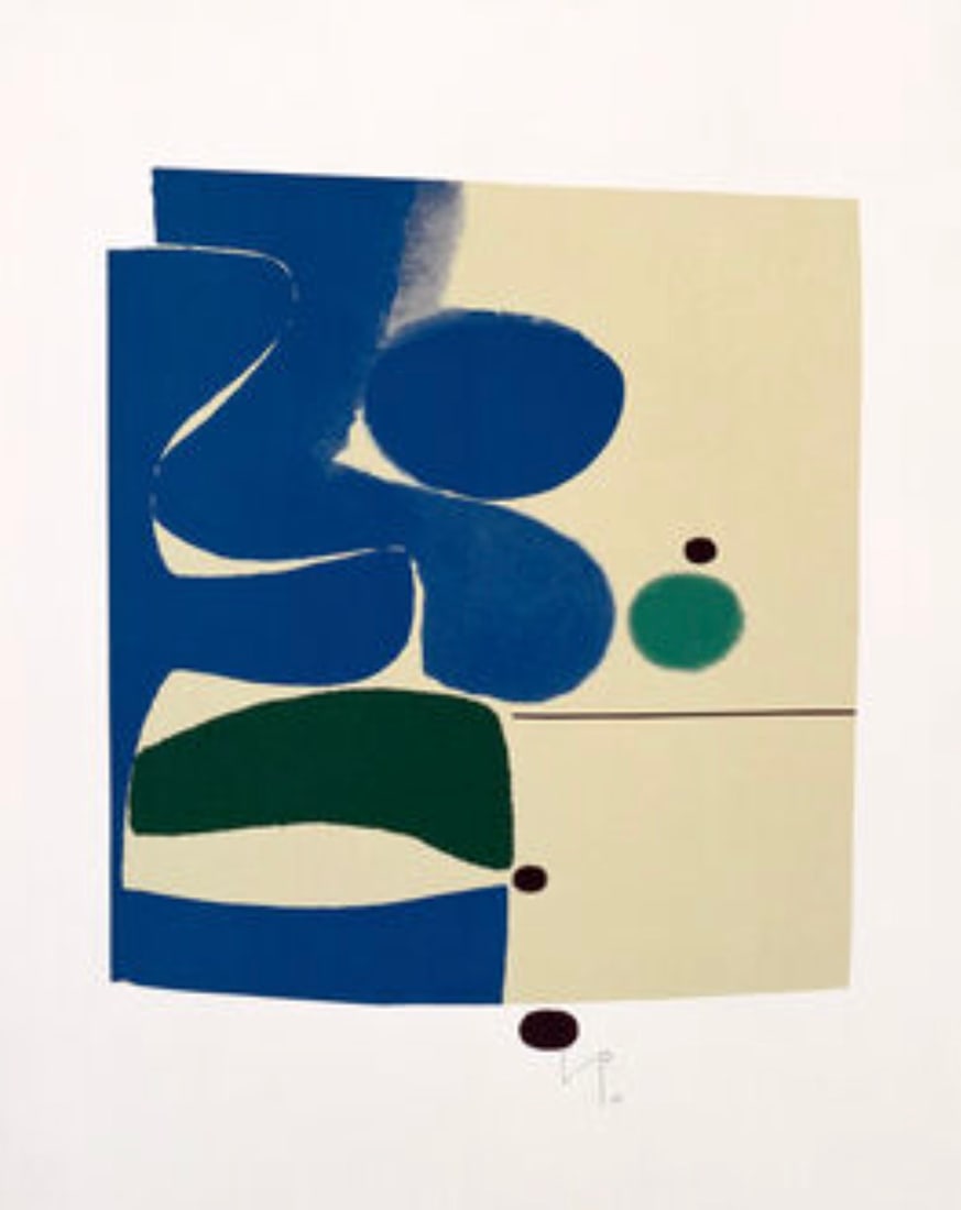 Victor Pasmore (British, 1908-1998) Points of Contact "1974" Print: Victor Pasmore (British, 1908-1998) Blue Movement and Green, "1980" Print. Marked in the plate. After 1980. Please be aware that all lots in our auctions are sold "AS IS," in accordance with the Terms