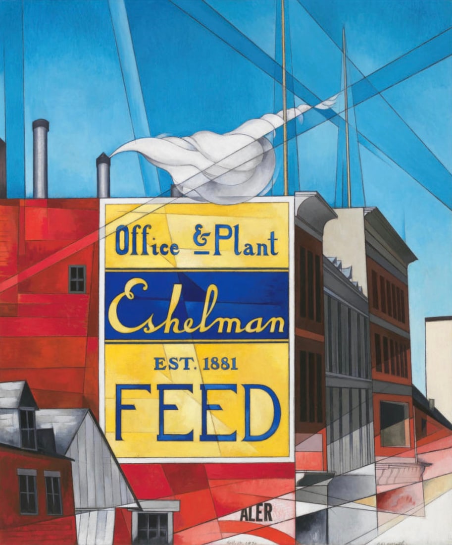 Charles Demuth (American, 1883-1935) Print: Charles Demuth (American, 1883-1935) Print. Buildings, Lancaster, "1930".18.00 x 21.00 inches. Please be aware that all lots in our auctions are sold "AS IS," in accordance with the Terms & Conditions