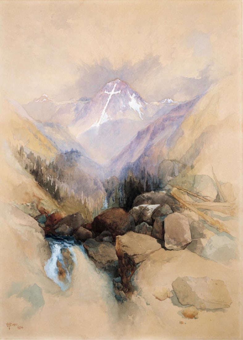 Thomas Moran (American, 1837-1926) Print: Thomas Moran (American, 1837-1926) Print. Mount of the Holy Cross, "1894". 15.25 x 21.50 inches. Please be aware that all lots in our auctions are sold "AS IS," in accordance with the Terms & Conditio