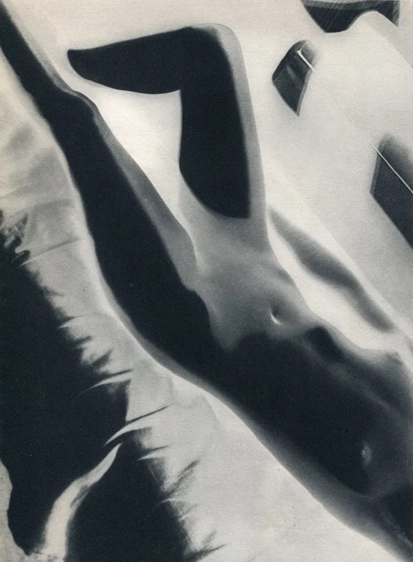 Laszlo Moholy-Nagy (Hungarian, 1895-1946) Print: Laszlo Moholy-Nagy (Hungarian, 1895-1946) Print. Solarized Nude. Printed in 1935, France. 7.00 x 9.00 inches. Please be aware that all lots in our auctions are sold "AS IS," in accordance with the Ter