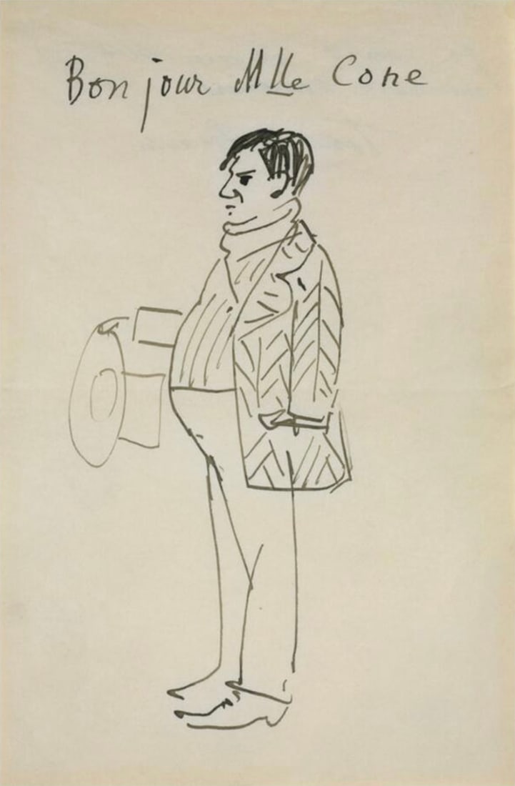 Pablo Picasso (Spanish, 1881-1973) Print: Pablo Picasso (Spanish, 1881-1973) Print. Bonjour Mlle Cone, "1907". 24.50 x 37.00 inches. Bonded to fabric. Please be aware that all lots in our auctions are sold "AS IS," in accordance with the Term