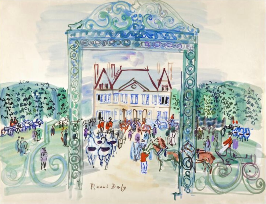 Raoul Dufy (French, 1877-1953) Print: Raoul Dufy (French, 1877-1953) Print. Le Haras du Pin, "1936". Bonded to fabric. 36.75 x 28.50 inches. Please be aware that all lots in our auctions are sold "AS IS," in accordance with the Terms & Co