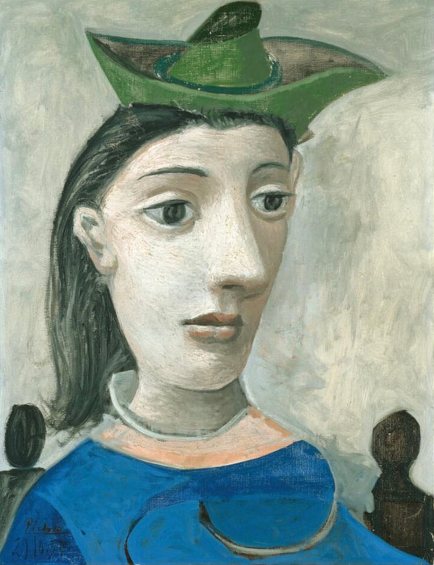 Pablo Picasso (Spanish, 1881-1973) Print: Pablo Picasso (Spanish, 1881-1973) Print. Woman with Green Hat, "1939". 36.50 x 47.25 inches. Please be aware that all lots in our auctions are sold "AS IS," in accordance with the Terms & Conditions
