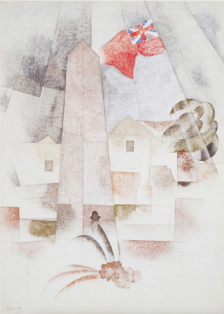 Charles Demuth (American, 1883-1935) Print: Charles Demuth (American, 1883-1935) Print. Monument, Bermuda, "1917". 37.25 x 50.00 inches. Bonded to fabric. Please be aware that all lots in our auctions are sold "AS IS," in accordance with the Te