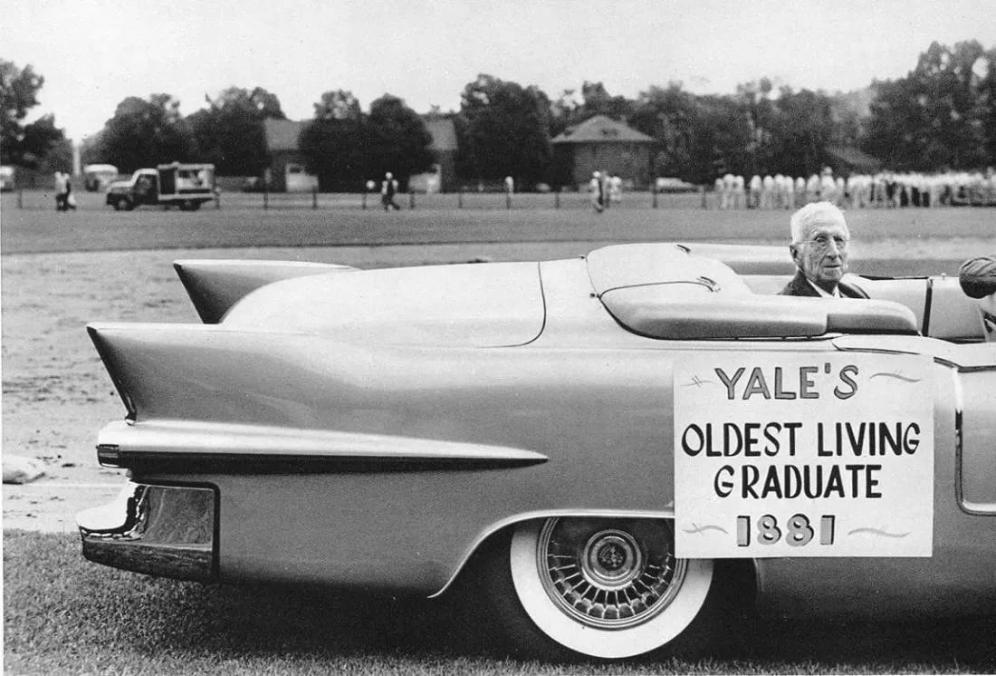 Elliot Erwitt (American, 1928-2023) Print: Elliot Erwitt (American, 1928-2023) Print. Yale's Oldest Living Graduate, "1956". Printed in 1966, New Jersey. 7.50 x 5.00 inches. Please be aware that all lots in our auctions are sold "AS IS," in ac