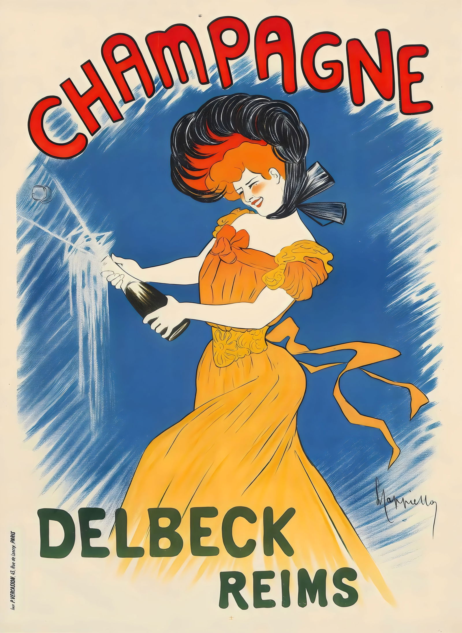 Champagne Poster: Champagne Poster. Bonded to fabric. Medium Size. Please be aware that all lots in our auctions are sold "AS IS," in accordance with the Terms & Conditions of the Auction. All "dates" inside quotations