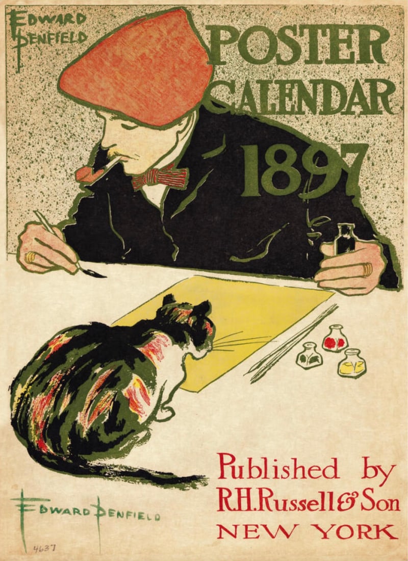 Edward Penfield (American, 1866-1925) Print: Edward Penfield (American, 1866-1925) Print. Poster Calendar, "1897". Bonded to fabric. 15.75 x 21.00 inches. Please be aware that all lots in our auctions are sold "AS IS," in accordance with the Ter