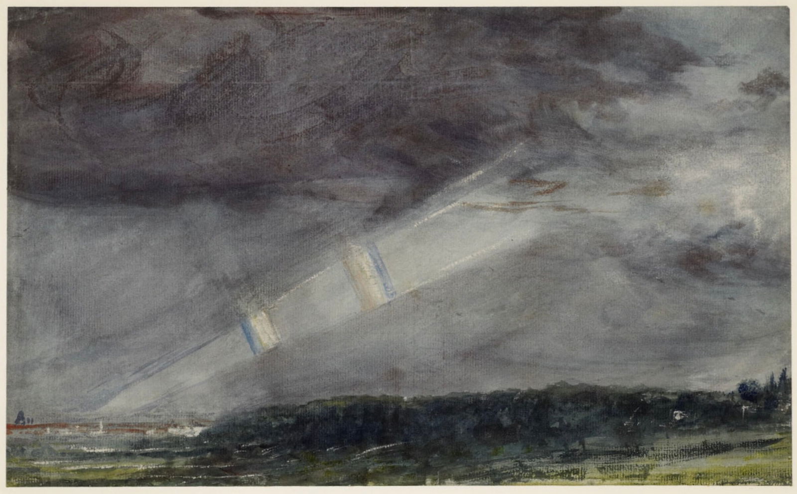 John Constable (British, 1776-1837) Print: John Constable (British, 1776-1837) Print. London, Hampstead Heath in a Storm, "1831". 24.50 x 15.00 inches. Bonded to fabric. Please be aware that all lots in our auctions are sold "AS IS," in accord