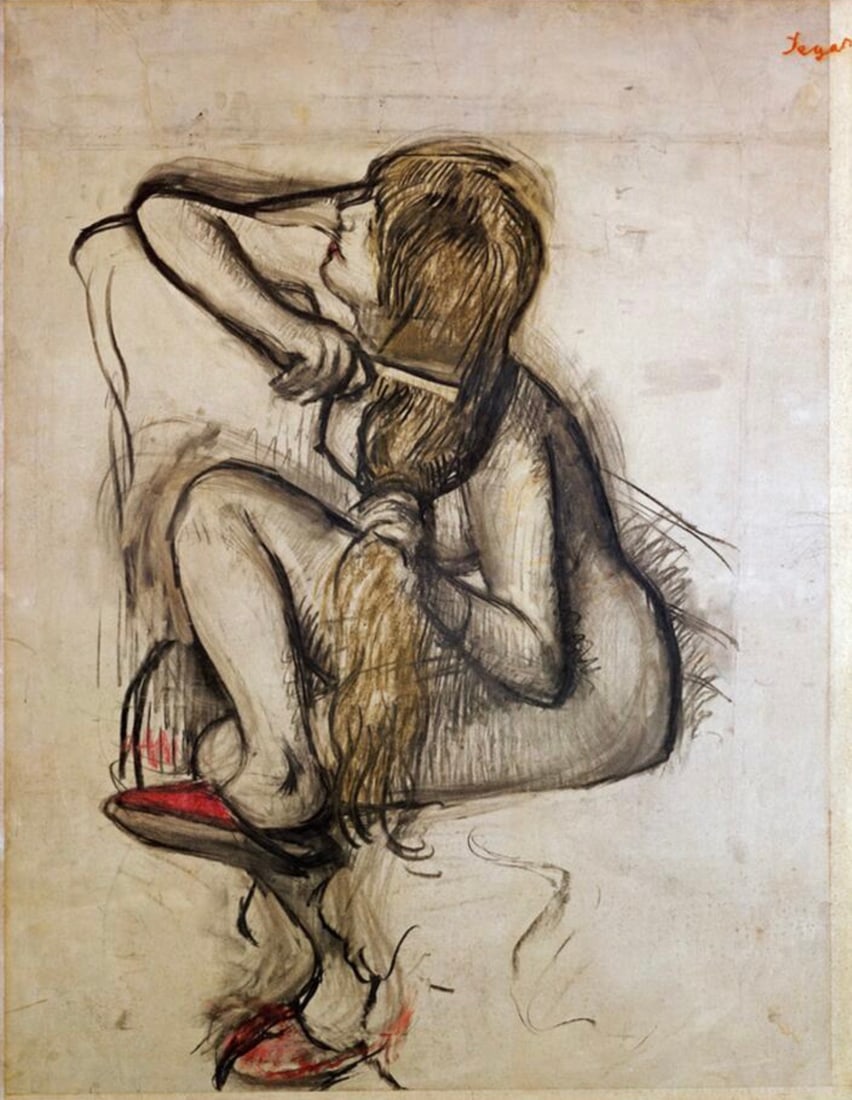 Edgar Degas (French, 1834-1917) Print: Edgar Degas (French, 1834-1917) Print. Woman Combing Her Hair. 28.50 x 36.50 inches. Please be aware that all lots in our auctions are sold "AS IS," in accordance with the Terms & Conditions of the