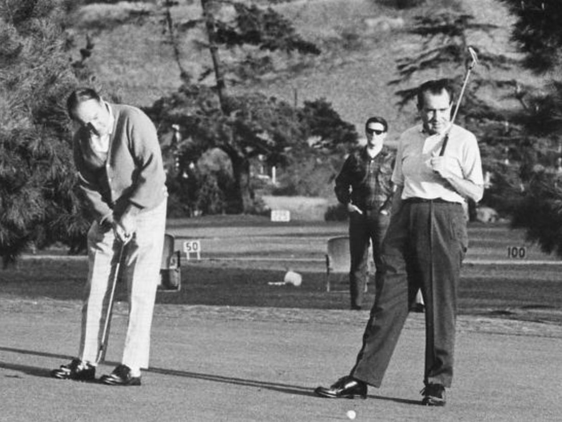 Richard Nixon (American, 1913-1994) Print: Richard Nixon (American, 1913-1994) Print. Golfing, "1970". 30.00 x 22.75 inches. Please be aware that all lots in our auctions are sold "AS IS," in accordance with the Terms & Conditions of the