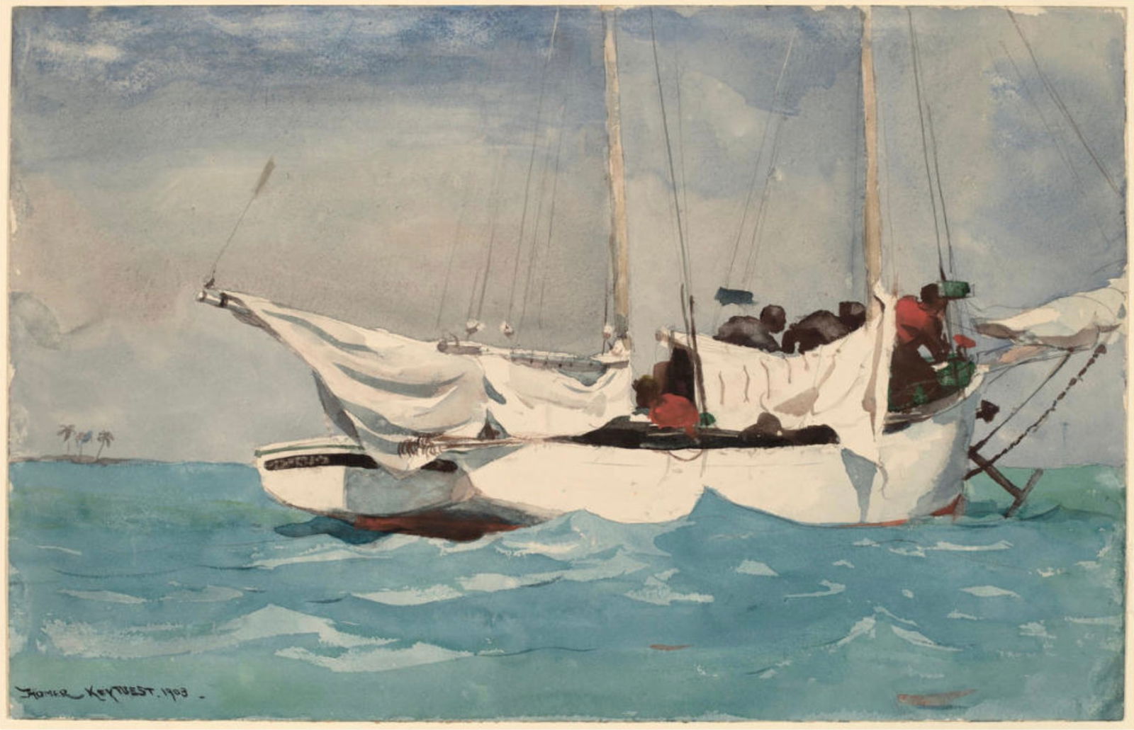 Winslow Homer (American, 1836-1910) Print: Winslow Homer (American, 1836-1910) Print. Key West, Hauling Anchor, "1903". 21.00 x 13.75 inches. Bonded to fabric. Please be aware that all lots in our auctions are sold "AS IS," in accordance with
